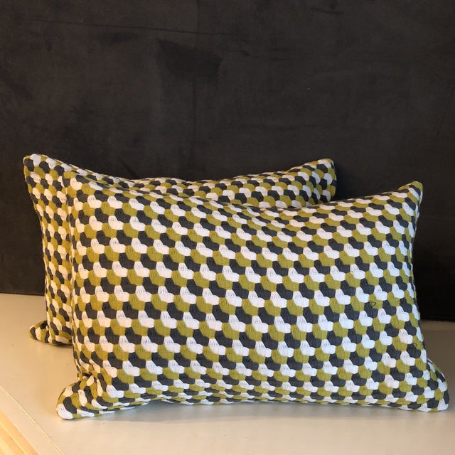 Green Woven Bolster Pillows - A Pair For Sale - Image 9 of 9