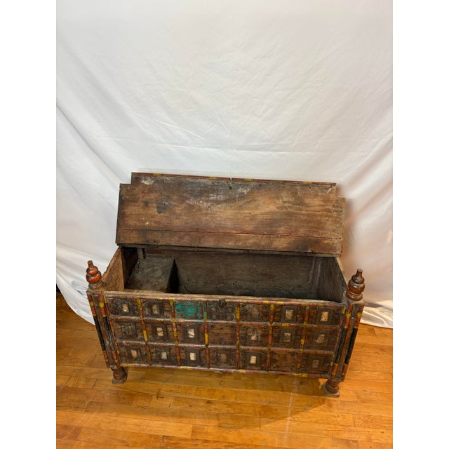 Brown Early 20th Century Rustic Hand-Carved Indian (Damchiya) Style Dowry Chest For Sale - Image 8 of 12