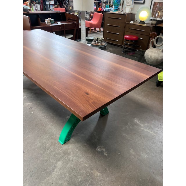Wood Custom Table With Vintage Hure Cast Iron Base and New Walnut Top For Sale - Image 7 of 8