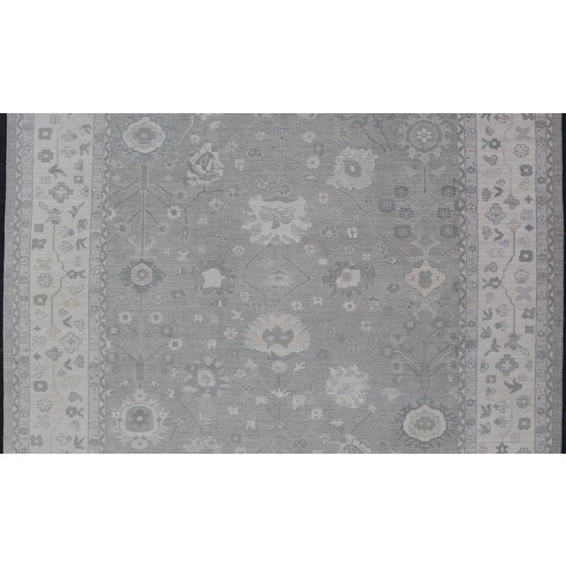 Square Oushak Rug in Cool Gray and Ivory With Refined Allover Floral 12'0 X 12'4 For Sale - Image 9 of 13