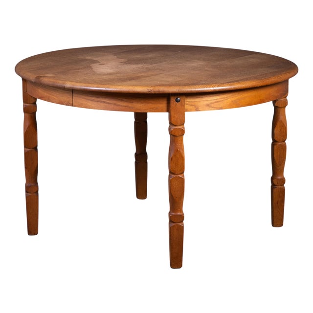 Brutalist Oak Dining Table attributed to Henning Kjærnulf, 1970s For Sale