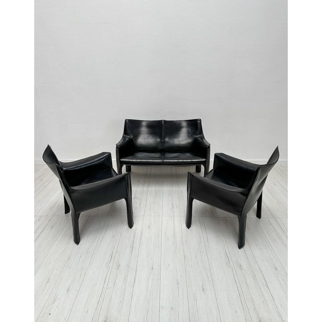 Vintage Italian CAB 414 2-Seater Sofa in in Black Leather by Mario Bellini for Cassina, 1980s For Sale - Image 9 of 10