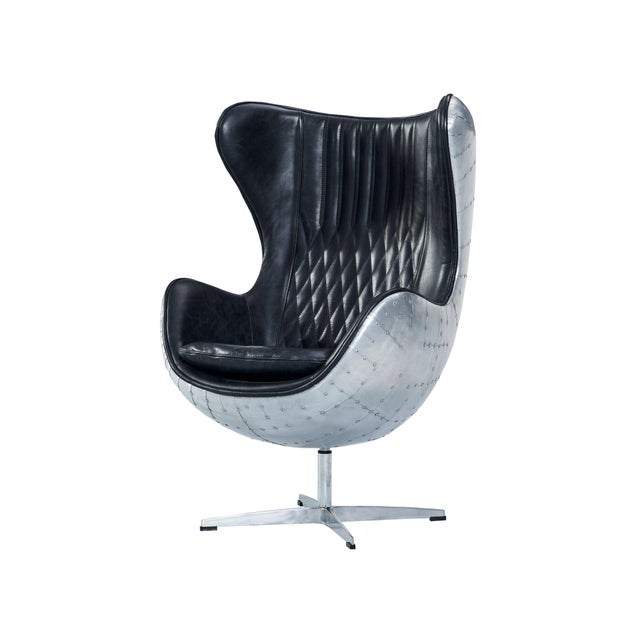 Cruz Modern Egg Chair - Brown Leather and Metal Spitfire Shell For Sale In Chicago - Image 6 of 8