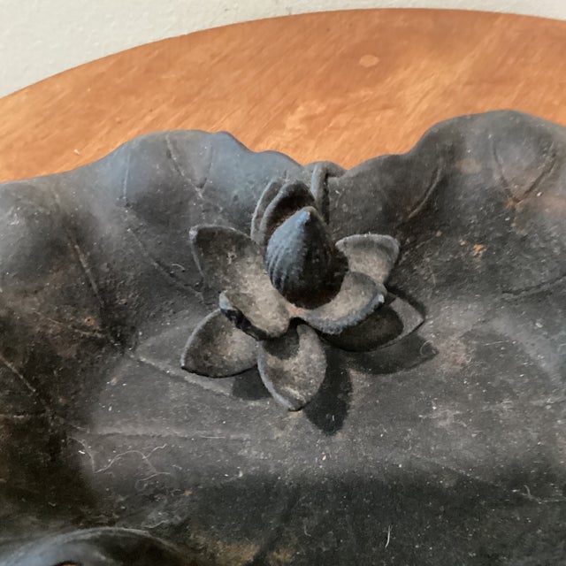 Japanese Antique Japanese Meiji Period (1868-1912) Cast Iron Lotus Leaf Bowl (Okimono) For Sale - Image 3 of 12