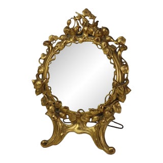 Antique Gilt Metal Floral Form Dresser Mirror C1880 For Sale