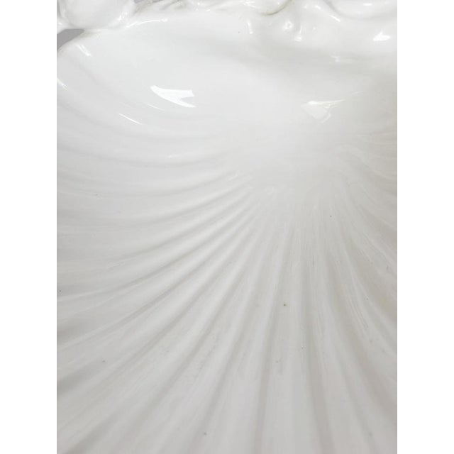 Gold Large White Ceramic Seashell Catchall with Bird Decoration, 1960 For Sale - Image 8 of 12