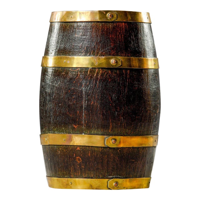 English Oak Barrel With Four Brass Bands For Sale