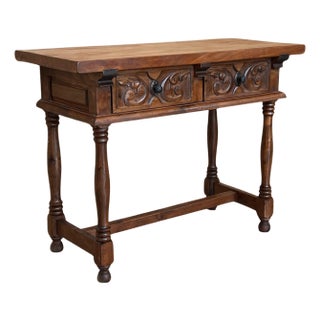Early 20th Century Spanish Carved Console Table with Turned Legs For Sale