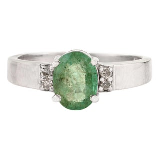 925 Sterling Silver Handmade 8x6mm May Birthstone Ring With Diamond - Size 7 For Sale