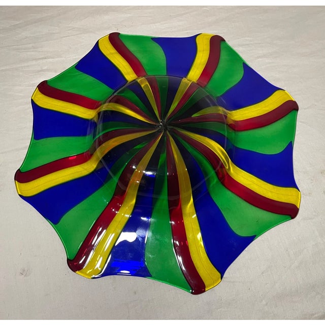 Vintage Italian Oggetti Hand Blown Fused Glass Center Piece Bowl Sculpture Art For Sale - Image 9 of 9