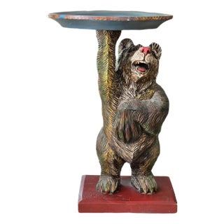 Black Forest Bear in Polychrome Carved Wood, Switzerland, 1880s For Sale