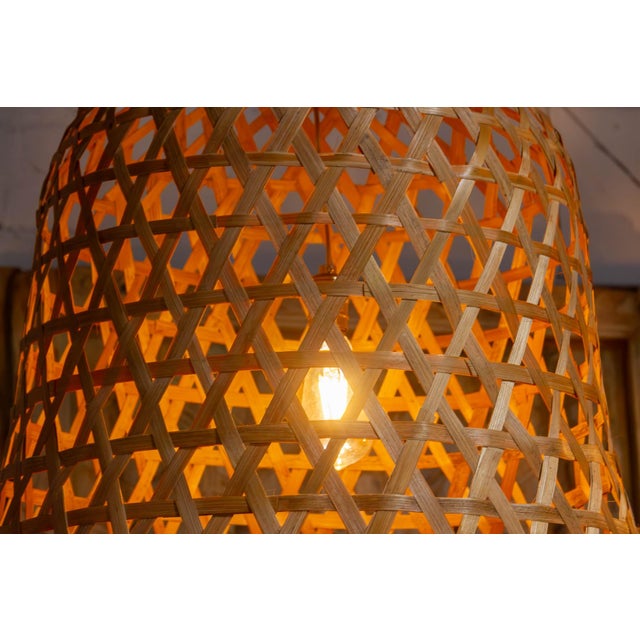 Tan Large Lombok Handwoven Bamboo Bell Pendant For Sale - Image 8 of 10