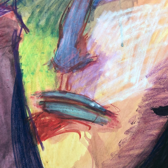 Yellow Vintage Large Original Pastel Abstract Portrait Drawing For Sale - Image 8 of 9