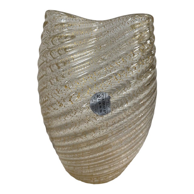 Murano Italy Camer Gold Vase With Original Mica Sticker For Sale