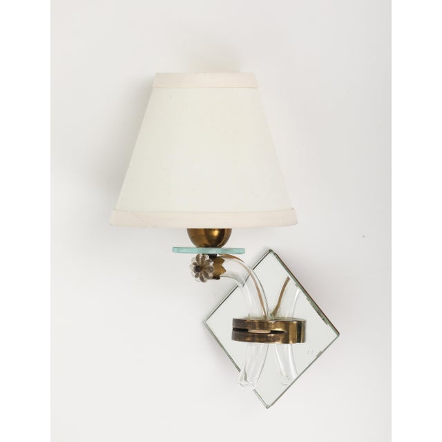 Mid 20th Century Midcentury French Mirrored Sconces With Blown Glass and Brass Fittings For Sale - Image 5 of 11