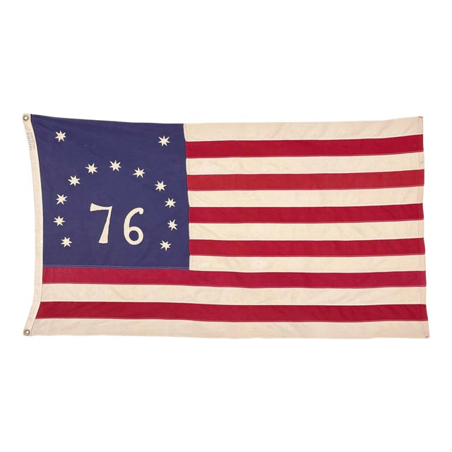 Vintage Cotton Embroidered Bennington 76 American Flag For Sale