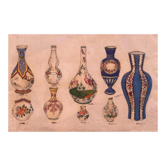 Unknown, Porcelain Vases, China Ink and Watercolor, 1890s For Sale