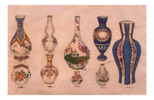 Unknown, Porcelain Vases, China Ink and Watercolor, 1890s