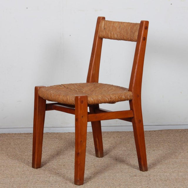 Vintage French Straw-Seated Chairs in Elm, 1950, Set of 6 For Sale - Image 10 of 11