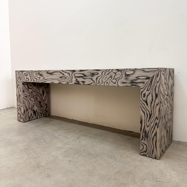 Vintage 1980s Postmodern Memphis Charcoal Burl Wood Console Table For Sale In Palm Springs - Image 6 of 11