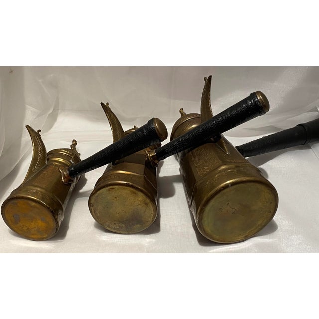 Vintage Dallah Copper Brass Arabic Islamic Middle Eastern Coffee Tea Pots- Set of 3 For Sale - Image 4 of 13