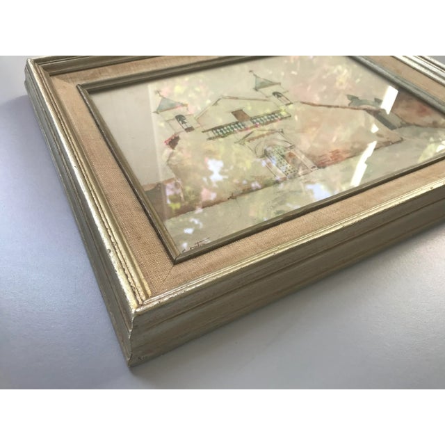 Vintage 1960s Original Watercolor Painting of Spanish Mexican Mission, Signed S. Ortiz, Framed For Sale - Image 9 of 10