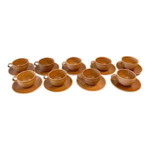 Mid 20th Century Russel Wright Brown Nutmeg Glaze Mid Century Cup Mug and Saucer Sets- 18 Pieces