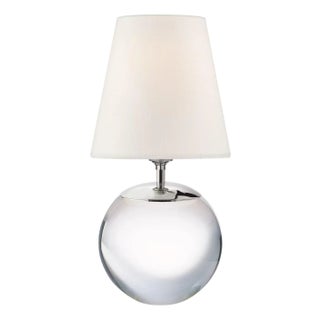 Thomas O'Brien by Visual Comfort Signature Terri Large Round Table Lamp in Crystal with Linen Shade For Sale
