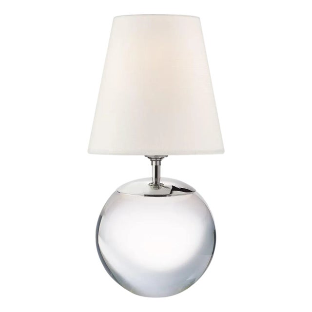 Thomas O'Brien by Visual Comfort Signature Terri Large Round Table Lamp in Crystal with Linen Shade For Sale