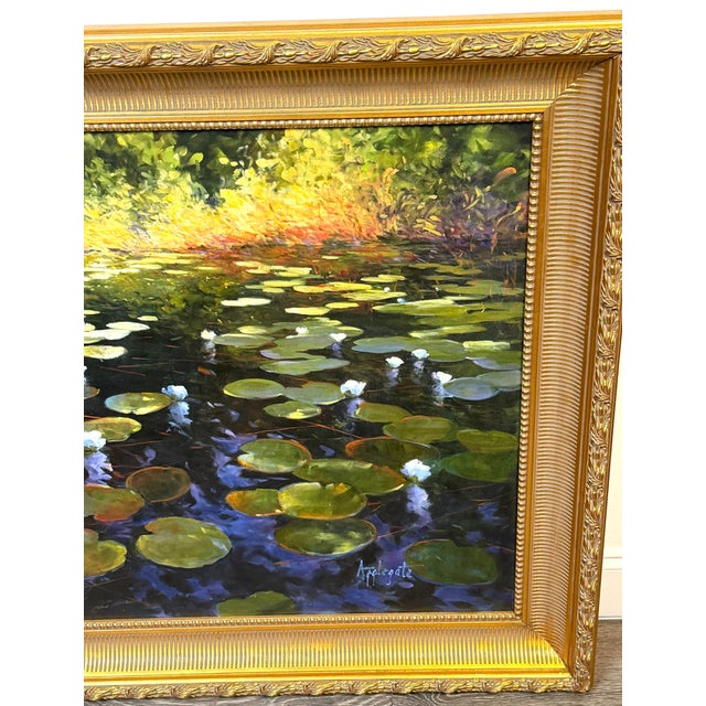 Wood Barbara Applegate (American, b. 1954) Impressionist Water Lilies For Sale - Image 7 of 15