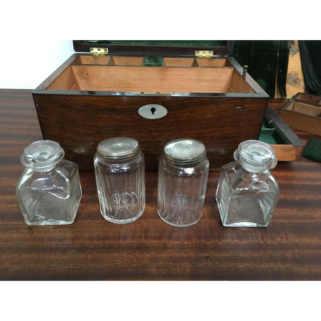 Wood Victorian English Rosewood Gentleman’s Dressing Box With Cut Crystal Bottles & Secret Compartment, Circa 1850 For Sale - Image 7 of 10