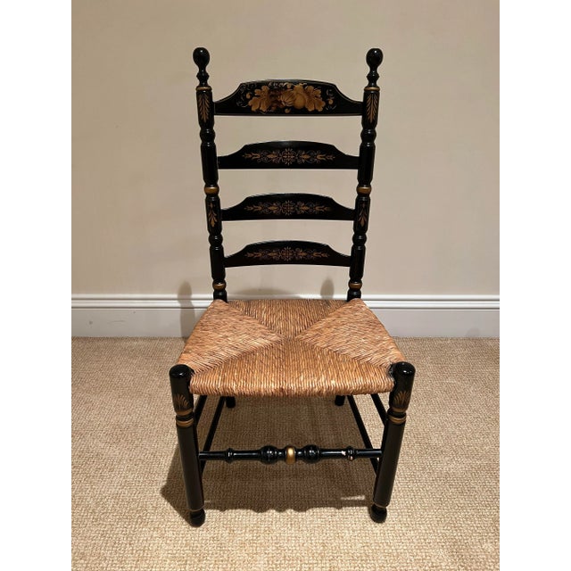 Black and Gold Ladder Back Hitchcock Dining Chairs- Set of 8 For Sale In New York - Image 6 of 7