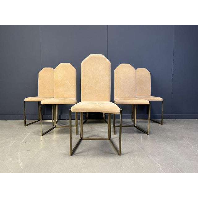 Hollywood Regency Vintage Brass Dining Chairs from Belgochrom, 1970s, Set of 6 For Sale - Image 3 of 13