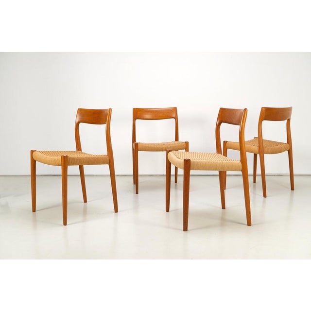 Model 77 Dining Chairs in Teak with Papercord Seats by Niels O. Møller for J.L. Møllers, Denmark, 1959, Set of 4 For Sale - Image 14 of 14