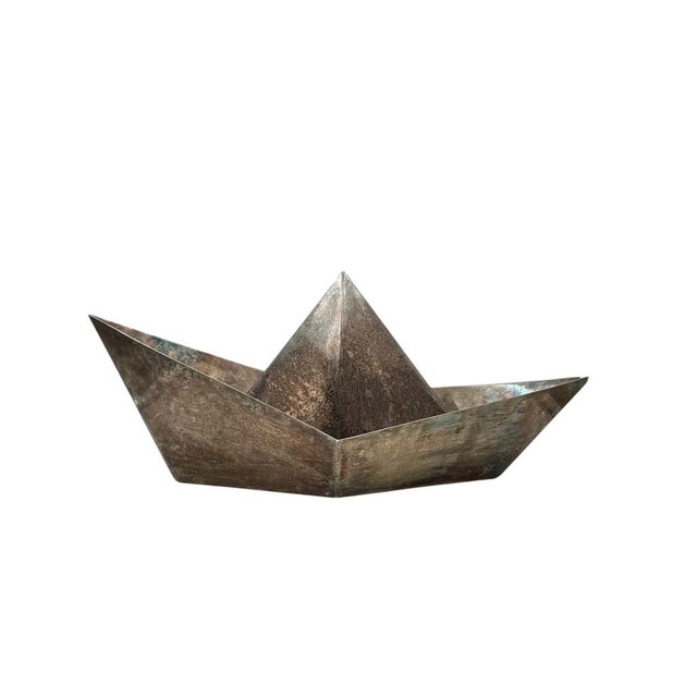 Modern Silver-Plated Paper Boat Sculpture by Aldo Cibic for Paola C., Italy, 1980s For Sale - Image 6 of 18