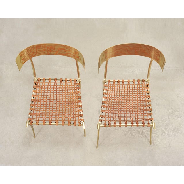 Pair of Brass Leather Strap Klismos Chairs by Sylvan S. F. For Sale - Image 9 of 18