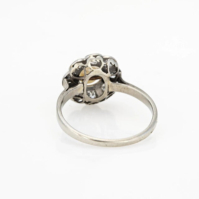 1900 - 1909 Antique Edwardian Pearl Diamond Cluster 18k White Gold Ring, Size 6 For Sale - Image 5 of 6