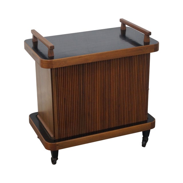 Mid Century Tambour Door Rolling Server Bar Cart Chairish