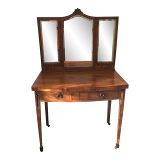 Antique French Burl Wood Vanity & Mirror For Sale
