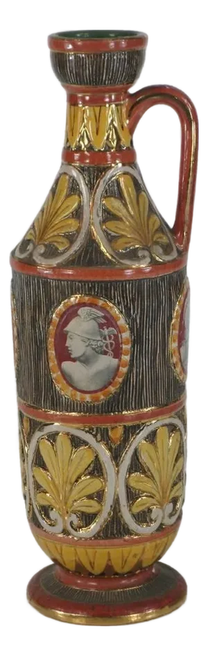 Mid 20th Century Pitcher Jug Classical Italy Pottery Hand Made Panted, 3 Transfer Images of Busts, Figurative