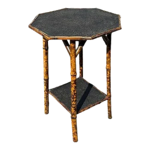 Restored Aesthetic Movement Tiger Bamboo Octagon Side Table W/ Embossed Top