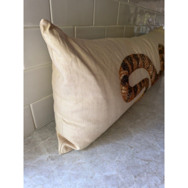 Crotalus Molossus — Beaded Linen Pillow by Textile Artist Dh For Sale - Image 4 of 4