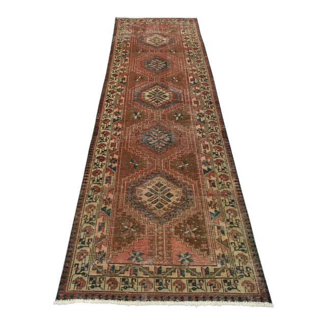 Sarab Runner 3'5'' X 10'11'' Brown Wool Semi-Antique Tribal Hand-Knotted Rug For Sale