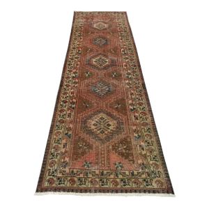 Sarab Runner 3'5'' X 10'11'' Brown Wool Semi-Antique Tribal Hand-Knotted Rug