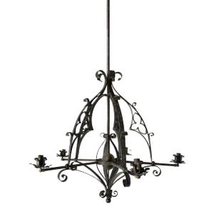 19th Century Large Gothic Iron Chandelier
