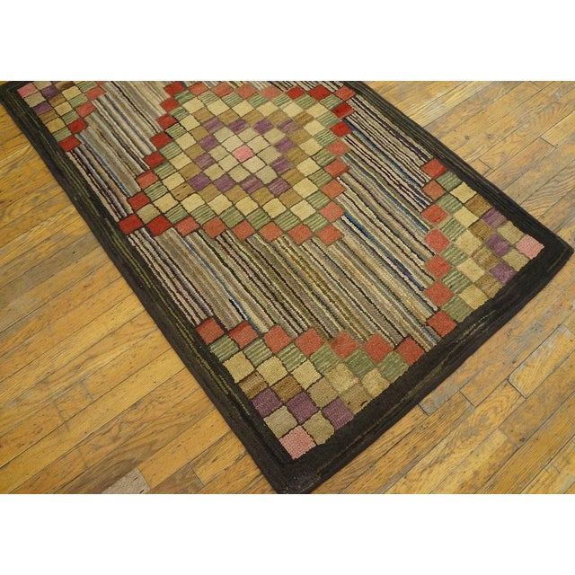 Magnificent Multicolored With Tridimensional Symmetric Design Antique American Hooked Rug For Sale In New York - Image 6 of 11