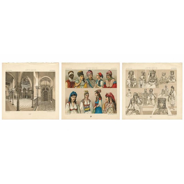 North African Architecture & Costume, Racinet Afrique Plates, Set of 3, 1888 A refined and visually compelling set of...