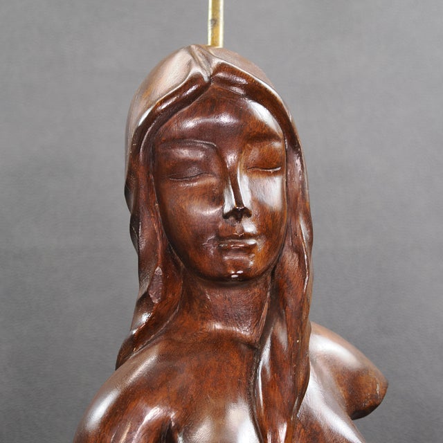 Large Vintage Hand Carved Wooden Nude Woman Lamp For Sale In Tampa - Image 6 of 9