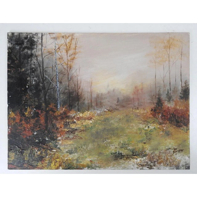 Rustic Late 20th Century Impressionist Misty Forest Meadow Painting For Sale - Image 3 of 3
