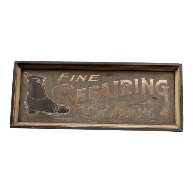 Early 20th Century Shoe Repair Smaltz Storefront Sign For Sale